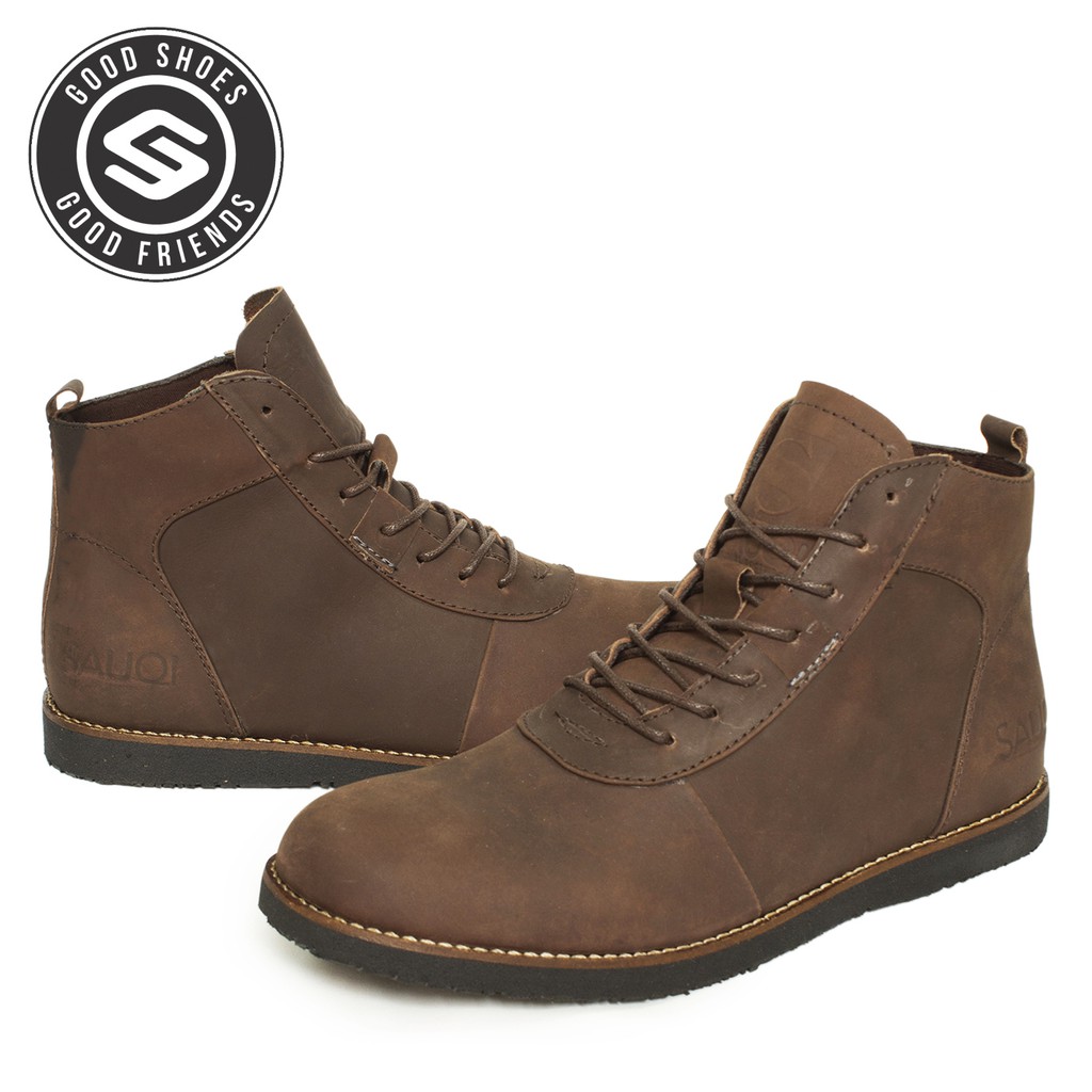 SAUQI FOOTWEAR BRD boots kulit asli CH sepatu pria semi boots - COKLAT