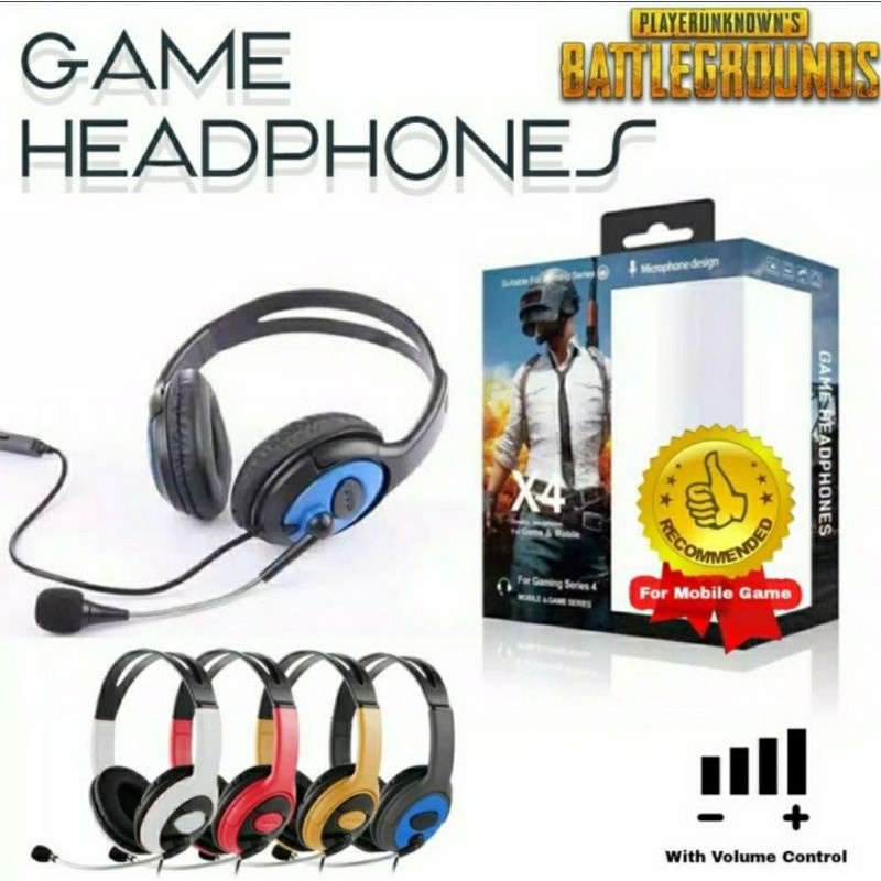 Headphone headset GAMING X4 pubG Mobile legend Volume for game mania