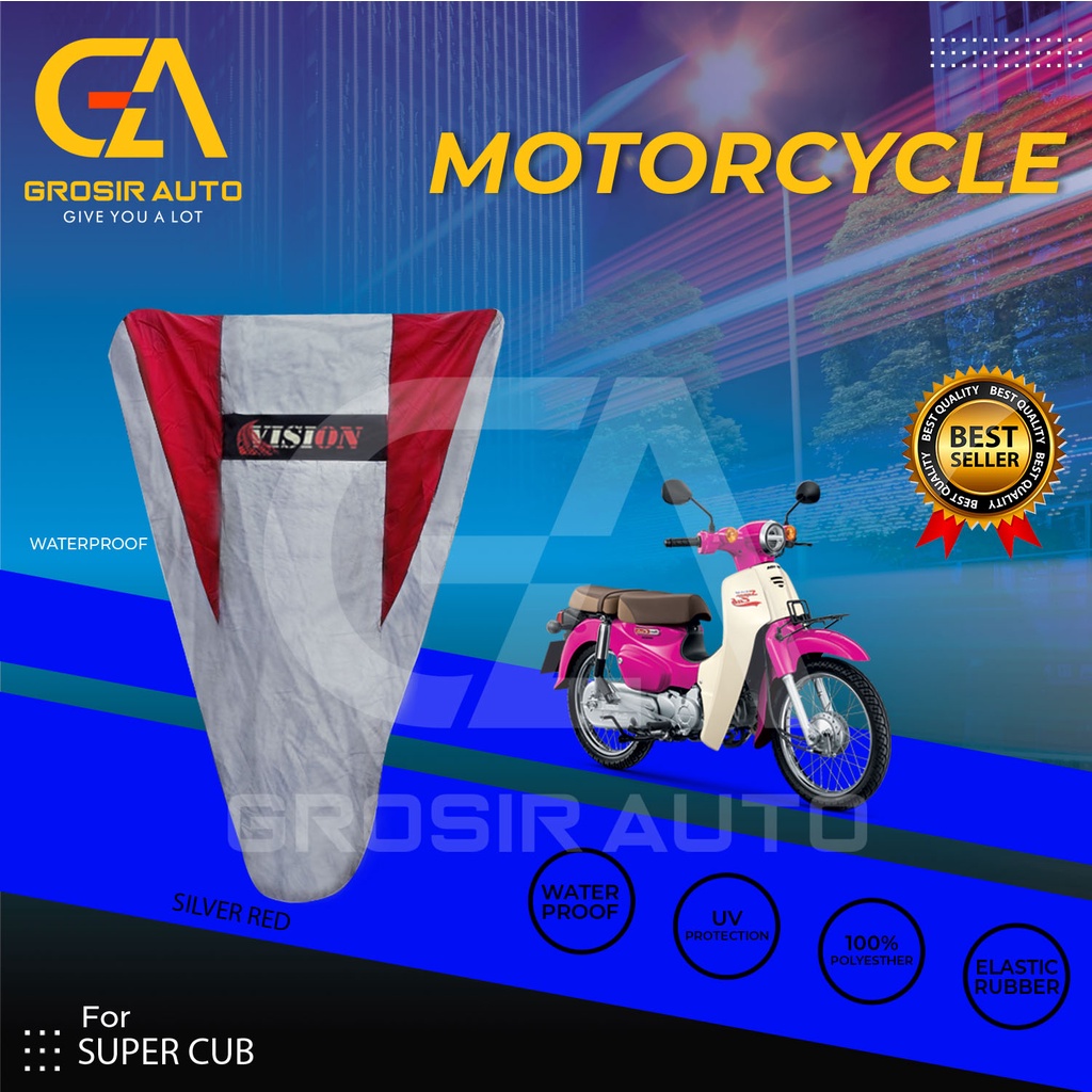 Cover Motor / Pelindung Sarung Motor / Penutup Motor Super Cub Vision Silver Merah Waterproof