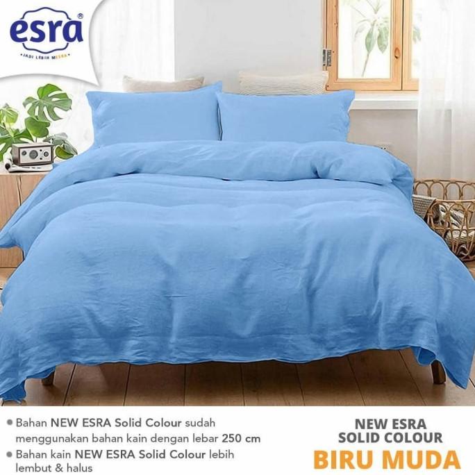 SPREI DAN BEDCOVER ALL SIZE BAHAN KATUN ESRA POLOS BIRU MUDA VF125SDVE