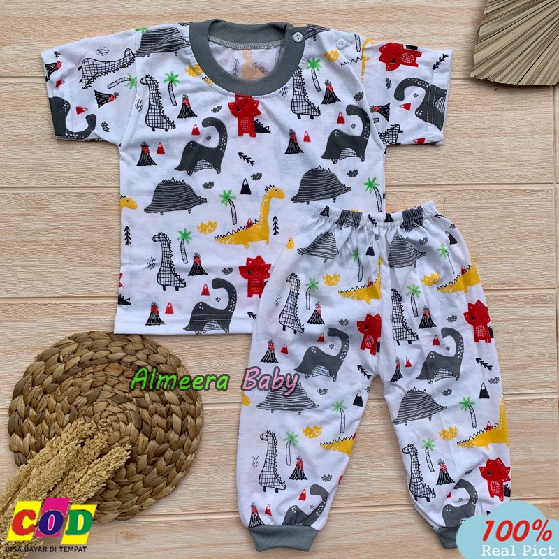 Setelan Baju Bayi Kaos Oblong Lengan Pendek Celana Panjang Usia 3-12 Bulan Almeera Baby and Kids