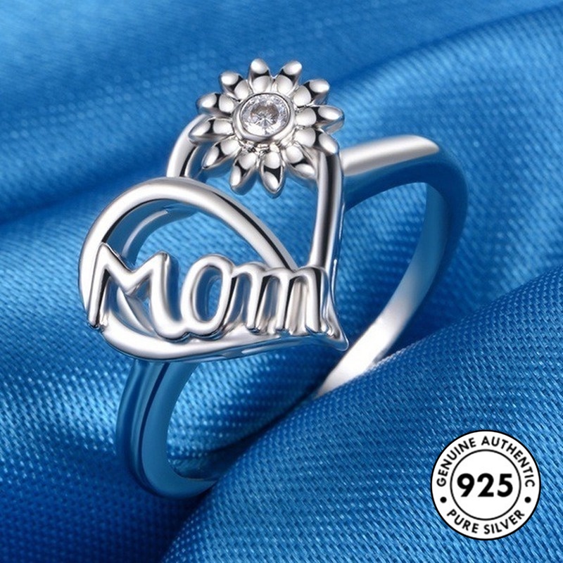 Cincin Desain Bunga Matahari Hati Bahan S925 Silver Untuk Hadiah Hari Ibu