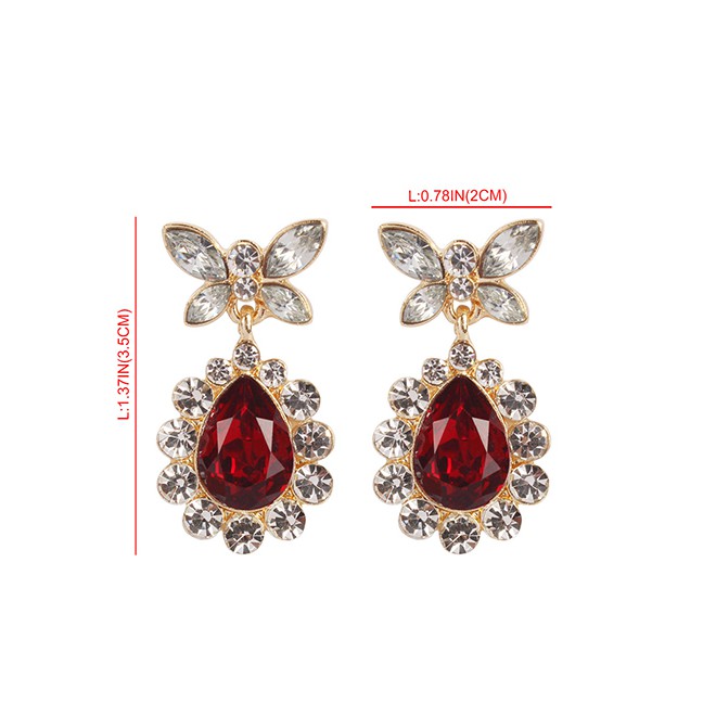 LRC Anting Tusuk Fashion Alloy Diamond Butterfly Drop Earrings F35258