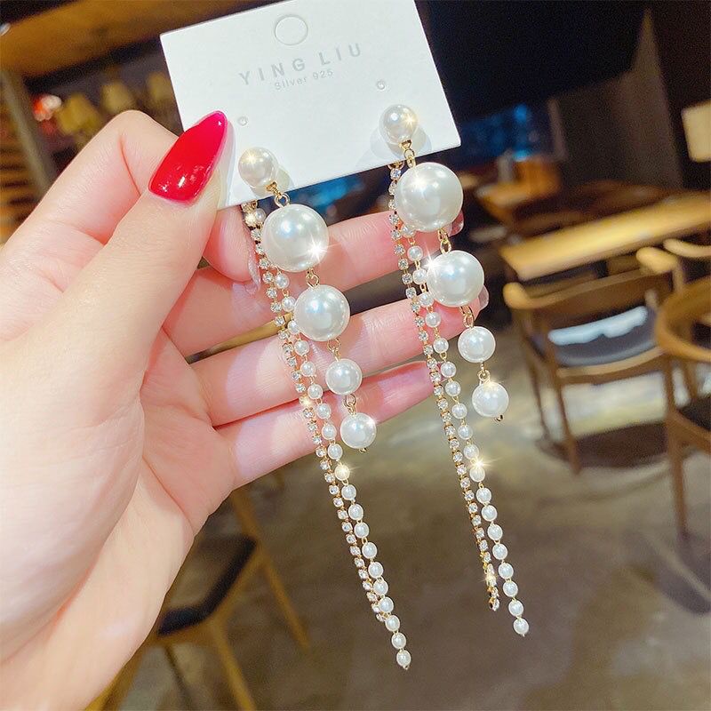 RB Anting Wanita Anting Mutiara Panjang Aksesoris Pesta AT222