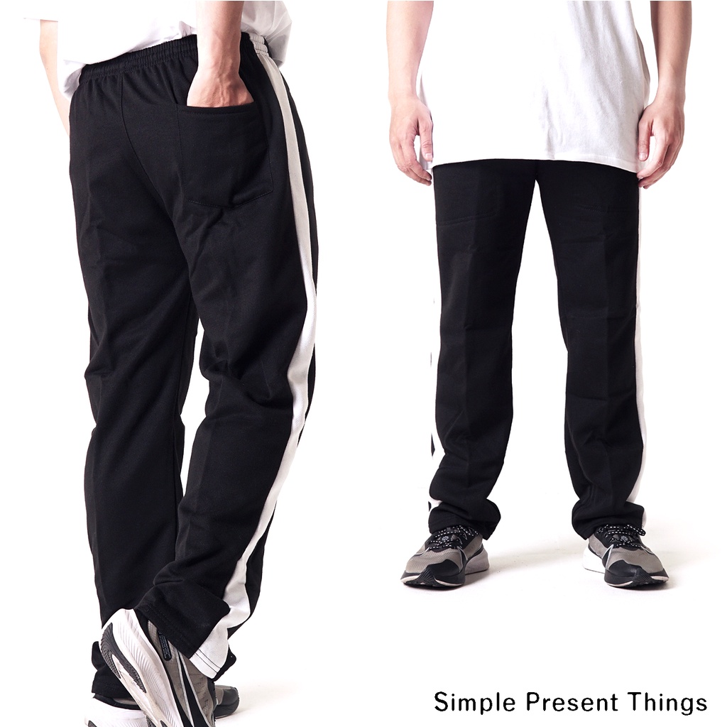 JOGGER COWOK / JOGGER CEWEK /  TRACKPANTS HITAM STRIP PUTIH TRACKPANTS HITAM GARIS PUTIH