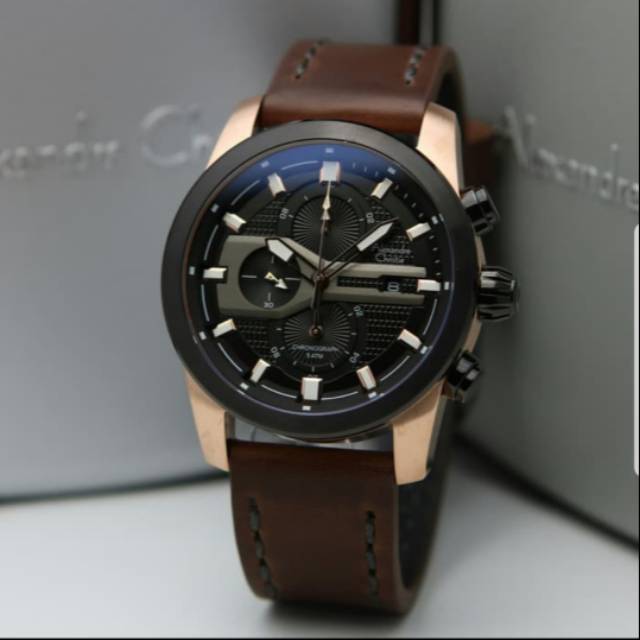 ALEXANDRE CHRISTIE AC6569 BLACK ROSEGOLD PRIA.GARANSI RESMI 1 TAHUN