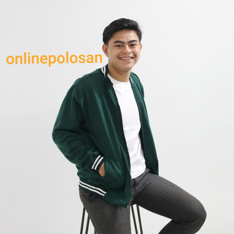 Jaket Baseball Varsity Hijau Botol Pull
