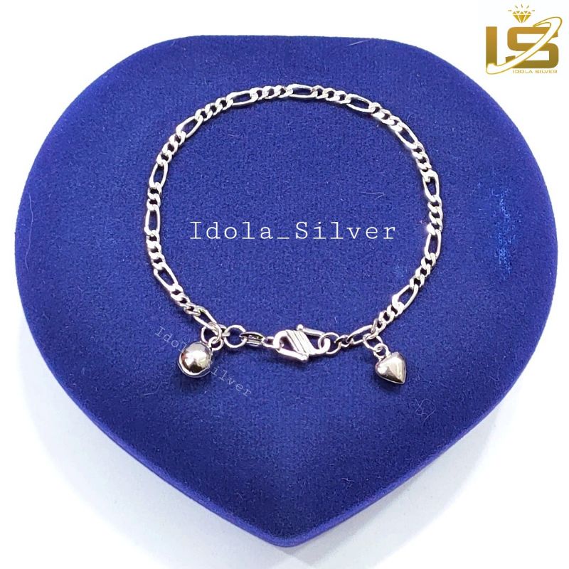 GELANG PERAK ASLI SILVER 925 LAPIS EMAS PUTIH MODEL RANTAI GEPENG 3 IN 1 - PERHIASAN PERAK WANITA MURNI