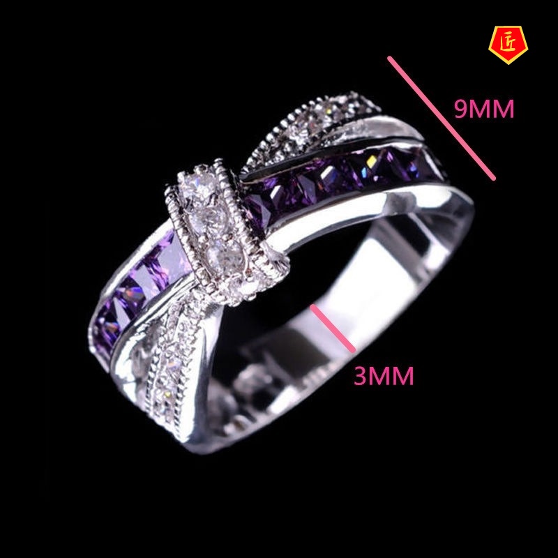 [Ready Stock]Fashion Amethyst Diamond-Studded Ring