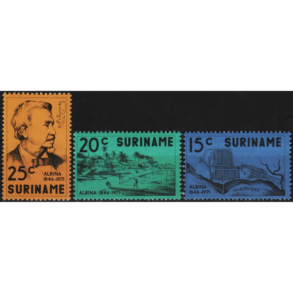 

Perangko Filateli A4-118 suriname MNH 3v 13.12.1971 The 125th Anniversary of albina settlement