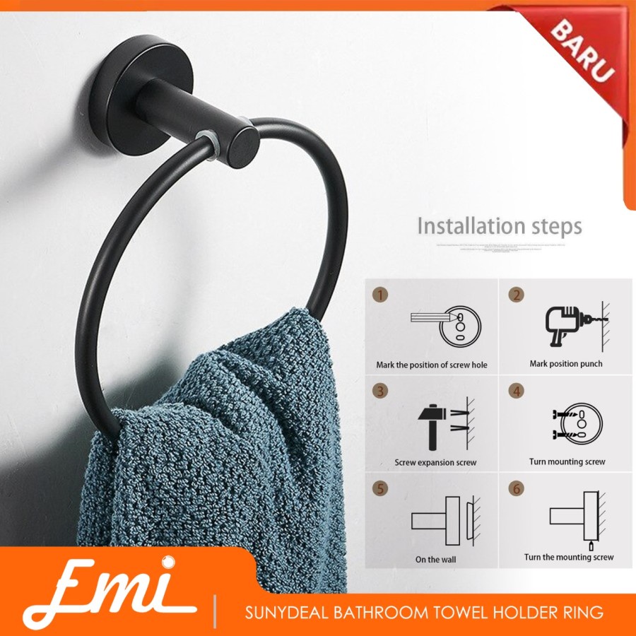 Rak Gantungan Handuk Kamar Mandi Bathroom Towel Holder Ring - E1913 - Hitam