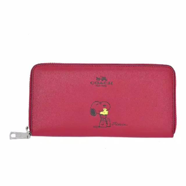 Coach Snoopy Accordion Zip Wallet Pink Fuschia - Preloved