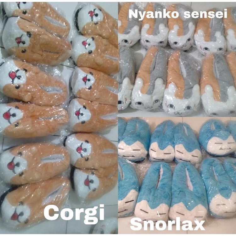 SANDAL RUMAH SNORLAX PIKACHU KUCING NYANKO SENSEI CAT ANJING CORGI DOG SEPATU KAMAR TIDUR IMPOR