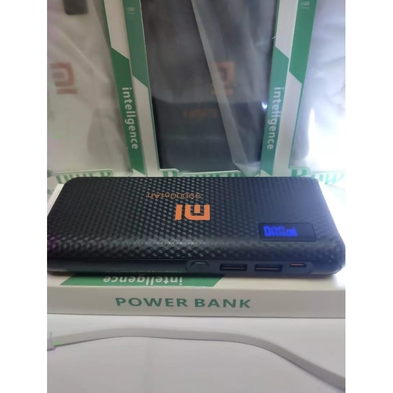 Powerbank Lcd LED Screen Indicator Digital Leather 99000Mah XIAOMI 3 Port USB Output+Senter High Speed