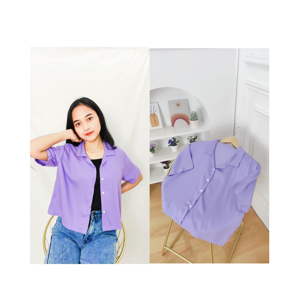 BEFAST - ZFS OOTD Kemeja Wanita KATTY / CONFIDENT RAYON DIAMOND SHIRT / Kemeja Crop Wanita / Kem Lengan pendek / Kemeja Banyak Warna / Fashion Ala Korean Style / OOTD Kekinian Remaja