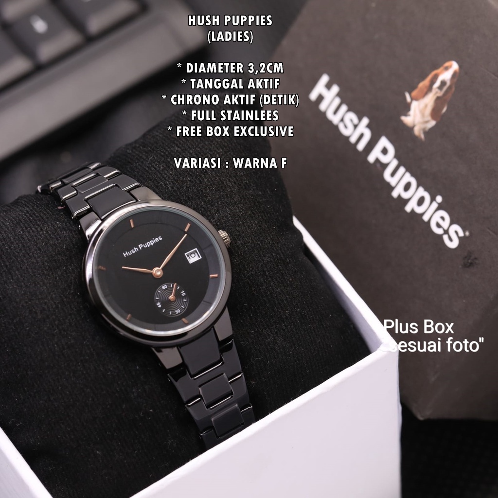 (FREE BOX) JAM TANGAN HUSH HUPPIES RANTAI BODY BULAT TANGGAL &amp; CHRONO AKTIF