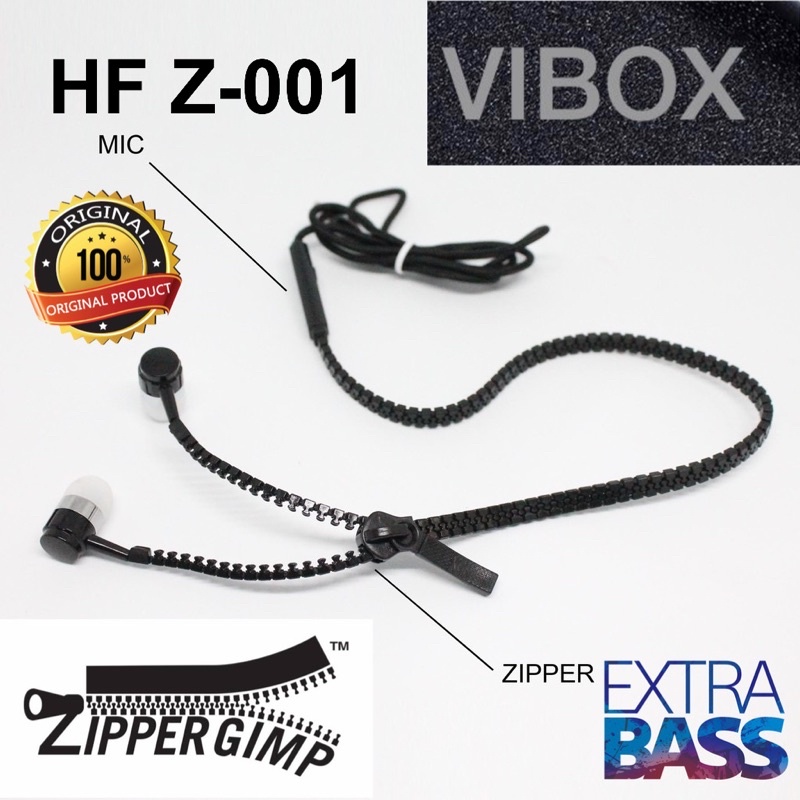 PROMO HF ZIPPER Z001 VIBOX ORIGINAL HANDSFREE Z-001 EXTRABASS METAL EARPHONE