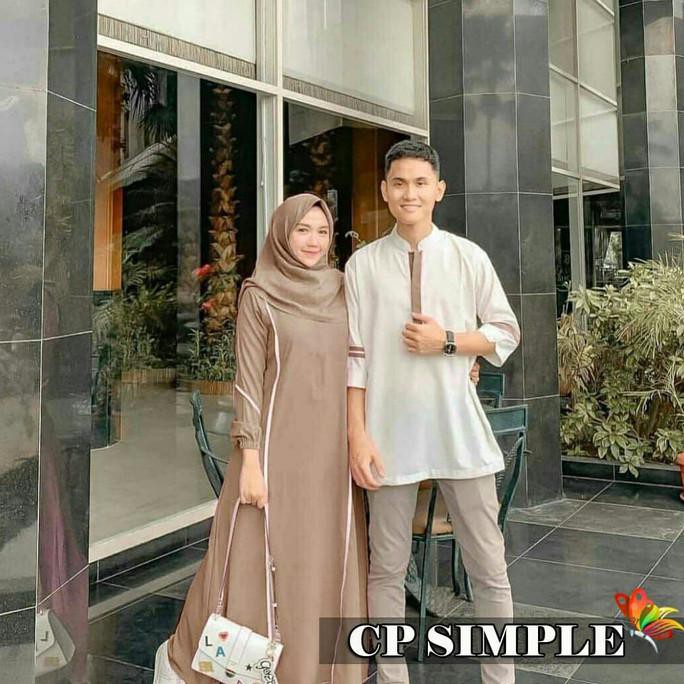 Promo Akhir Tahun ada varian sdf gamis couple cp simple maxi / baju pasangan muslim - mocca