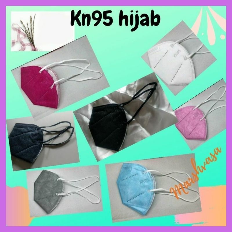 MASKER HIJAB KN95/5 PLY/WARNA WARNI PRO HITAM PUTIH/SEMI DISPOSABLE/DEWASA PEREMPUAN KOREA MOTIF MIX