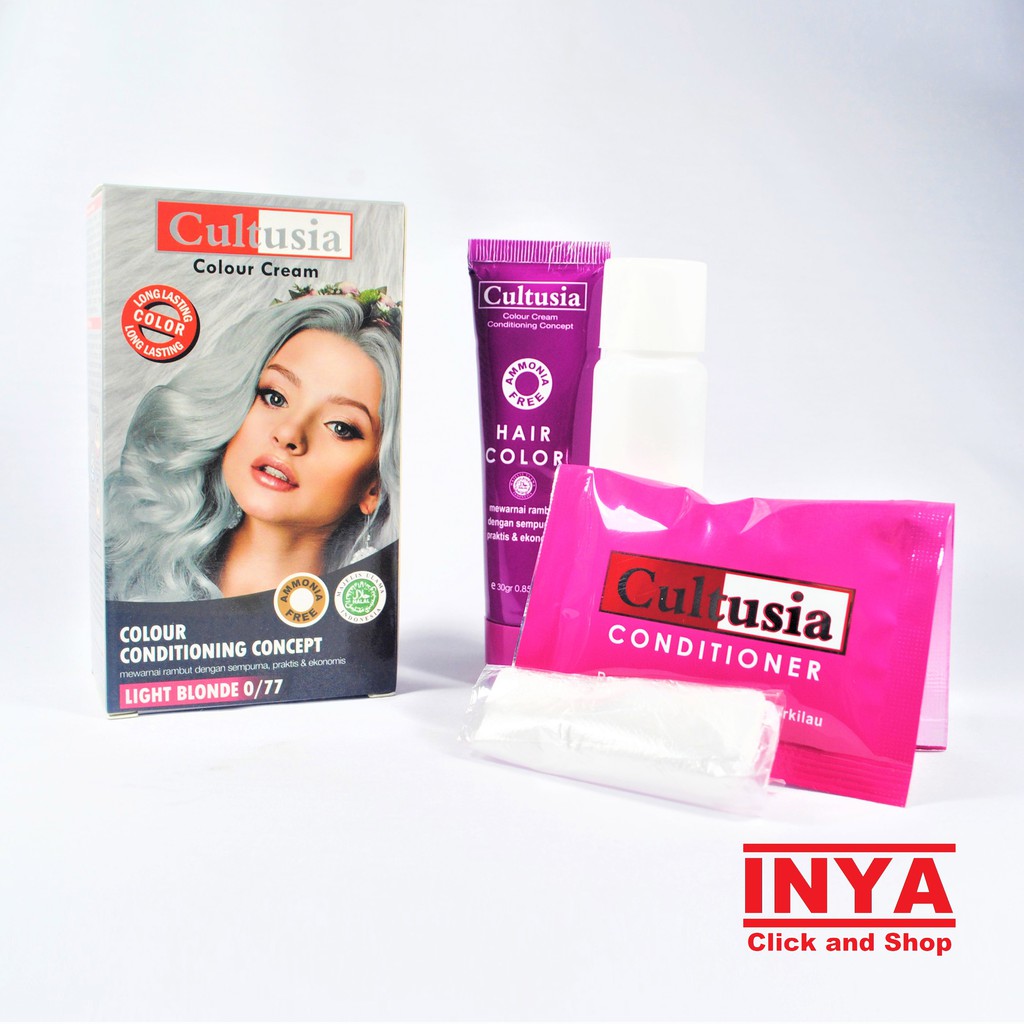 CULTUSIA COLOUR CREAM LIGHT BLONDE 077 20grx30ml+20ml Conditioner - Semir Rambut