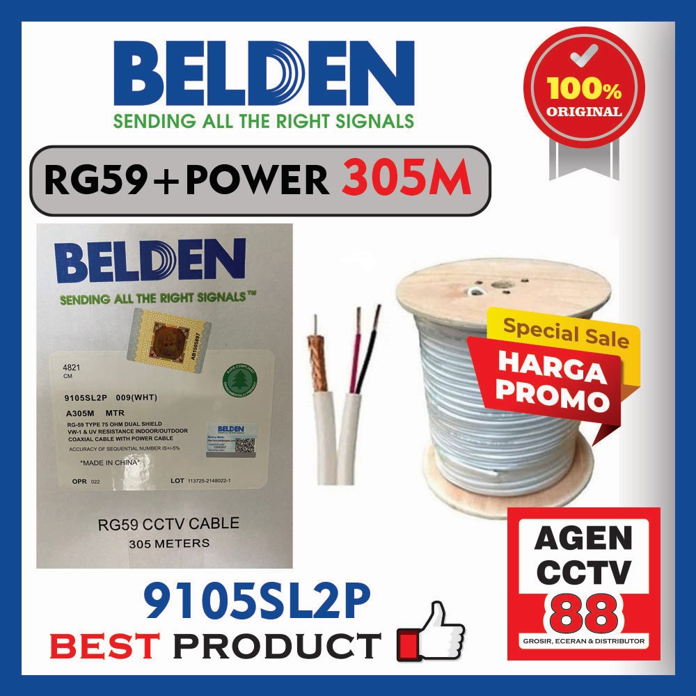 BELDEN RG59 Plus Power Kabel Coaxial CCTV 9105SL2P 305 Meter