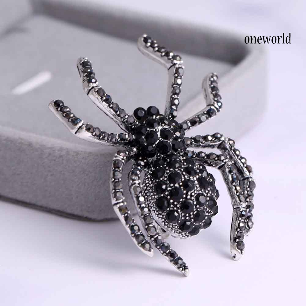 OW@ Vintage Women Rhinestone Inlaid Spider Brooch Pin Bag Badge Lapel Jewelry Gift