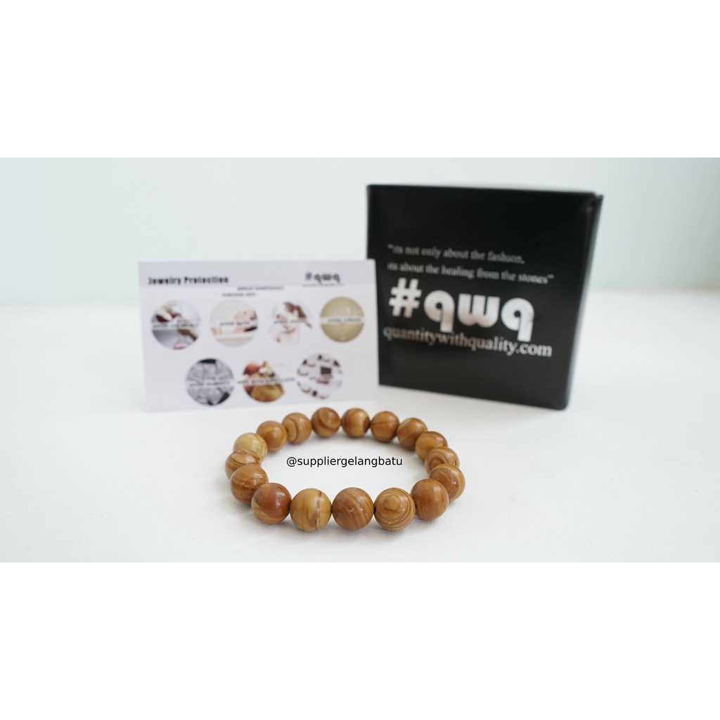 gelang tangan jasper kuning coklat batu alam akik brown stone box