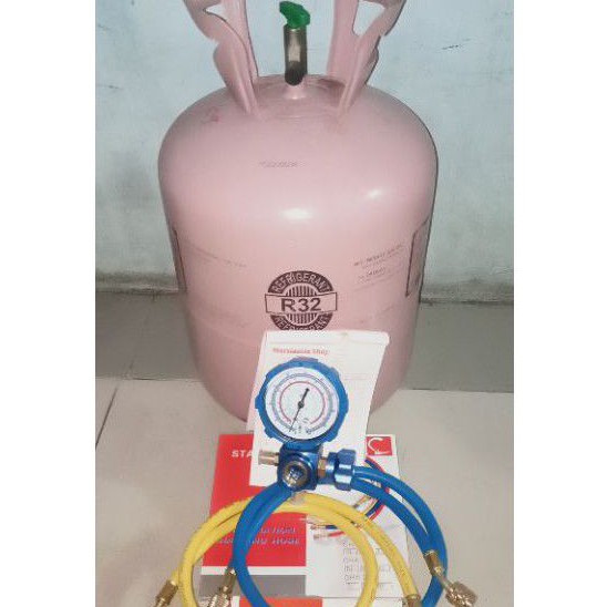 Paket Freon AC R32 1 Kg + Set Manifold alat pengisian tinggal pakai