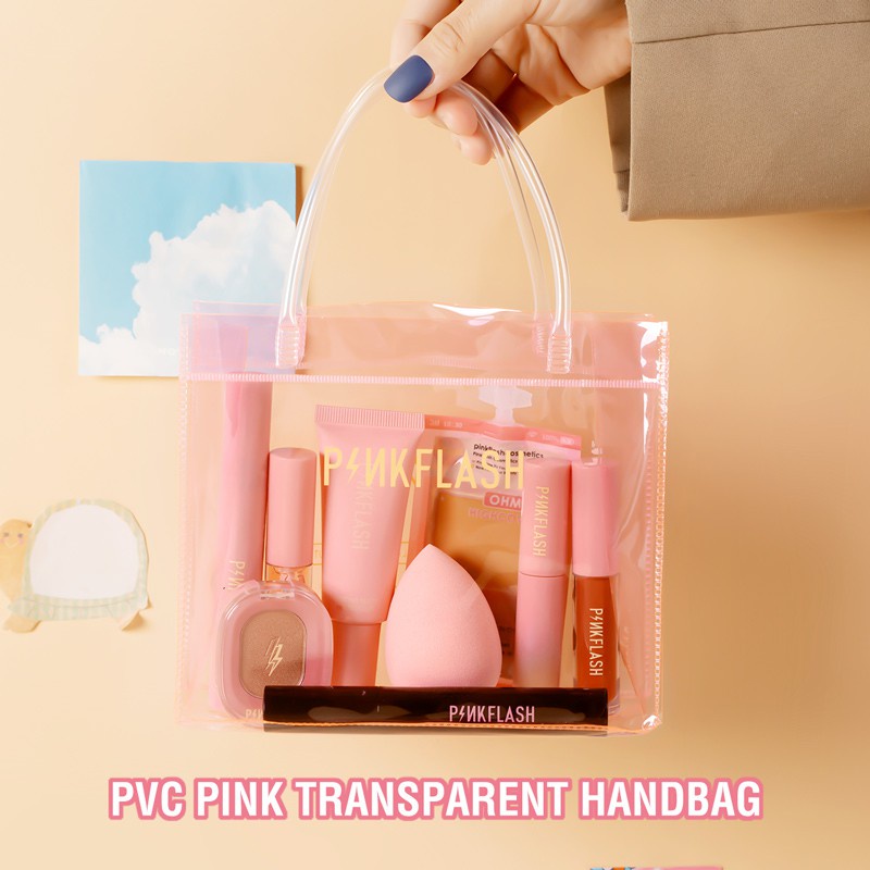 PINKFLASH PVC PINK Handbag  Gift bag Waterproof PVC Travel pouch Cosmetic pouch transparent bag