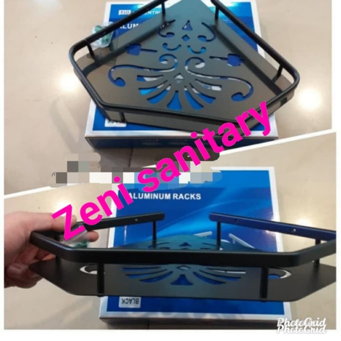 Rak Botol - Rak Sudut Aluminium Hitam Rak Sudut Sabun Botol Aluminium Hitam