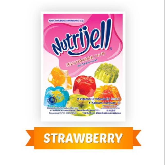 Tepung serbuk agar jelly NUTRIJELL nutrijell Stroberi / Stawberry 15gr