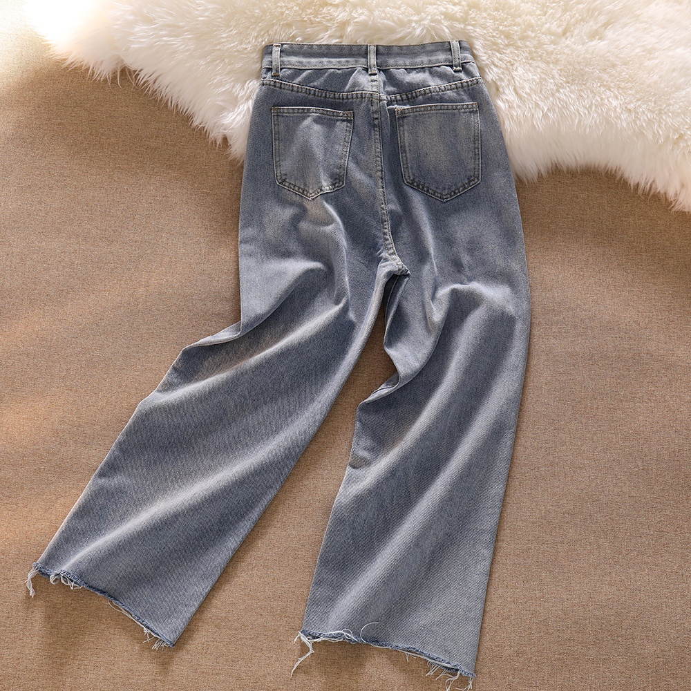 Highwaist Loose jeans Wanita Rawis Jeans Robek Jeans Celana(Ukuran jumbo)