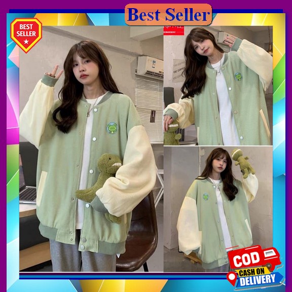 Jacket Wanita School Teacher Bear Baseball | Jaket Baseball Oversize Pria Wanita Lucu Kekinian Zumma