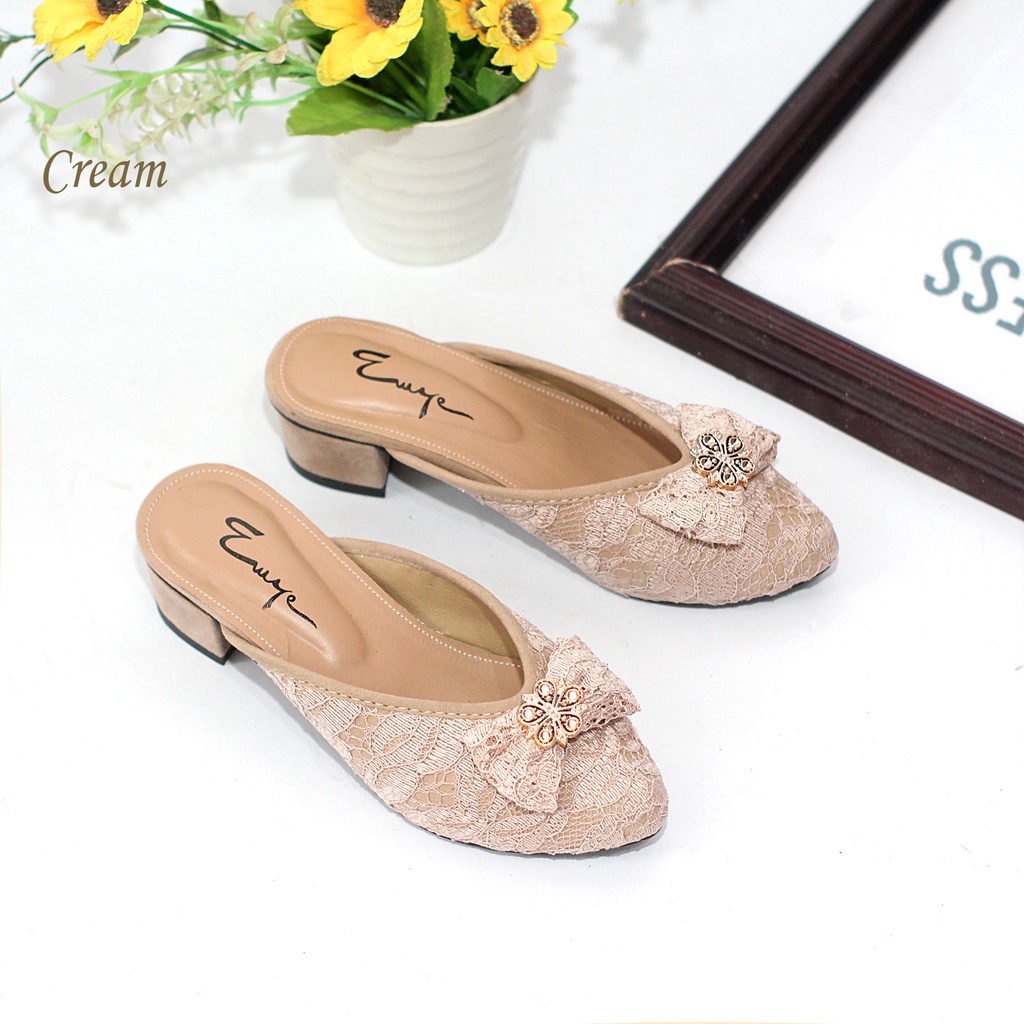 EMYE- Heels Pesta Bustong Anak-anak dan Remaja Brukat Glitter Pita Original Terbaru Murah Mewah