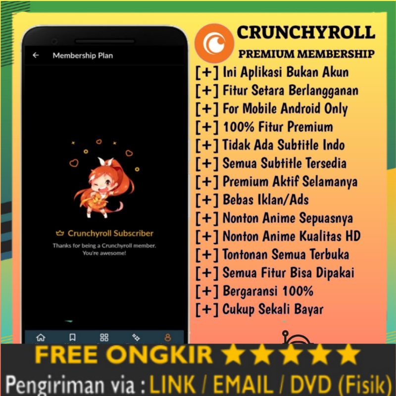 Crunchyroll Premium Lifetime - Premium- No Trial - Aplikasi Android Termurah - Ready Stok - Promo Buy 2 Get 1 - Termurah - Gratis Ongkir - Via Emial Shopee Indonesia