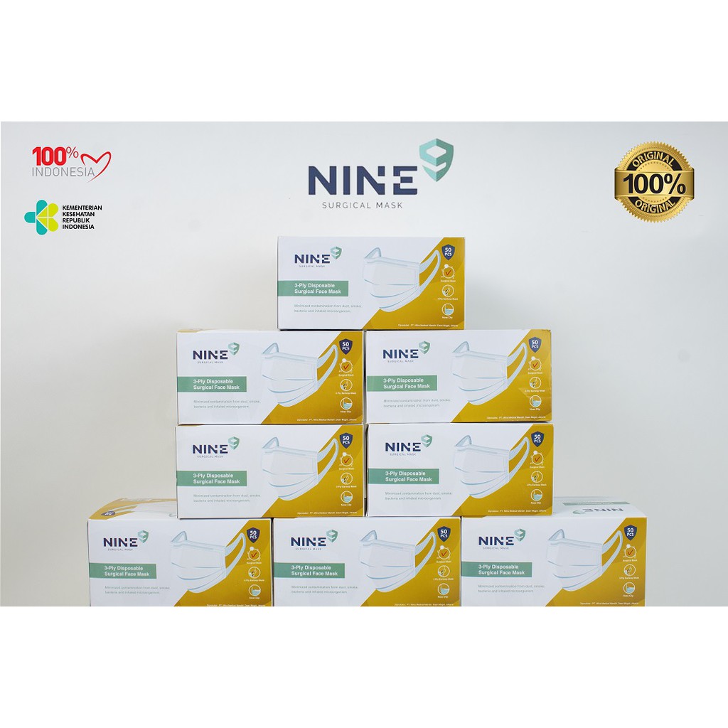 PiyamaKumu Masker Nine surgical face mask 3 ply model tali lebar