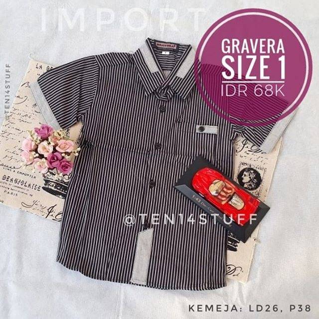 Kemeja Anak | Kemeja | Gravera | Size 1 2 3 | Branded | Murah | Salur Garis