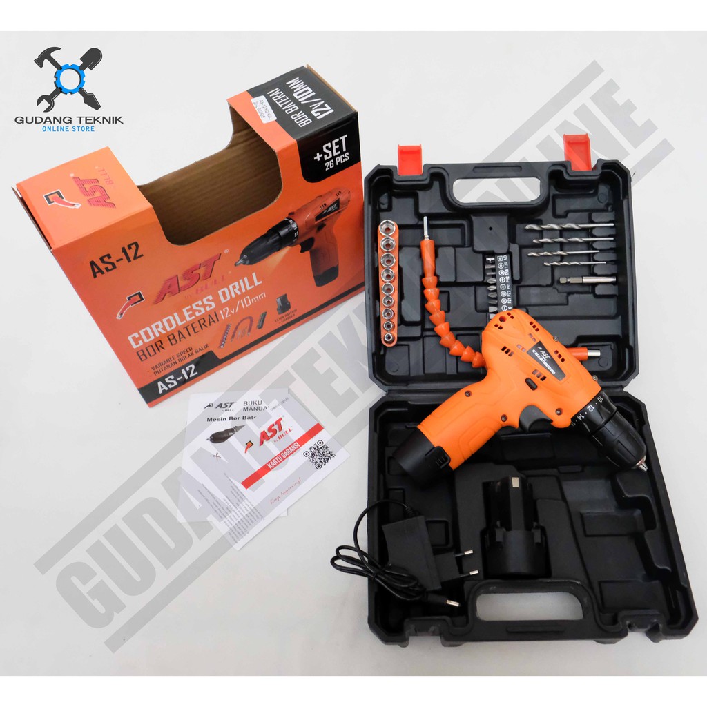 Mesin Bor Cordless AST 12V AS12 - Bor baterai 10mm AST 12 Volt AS-12