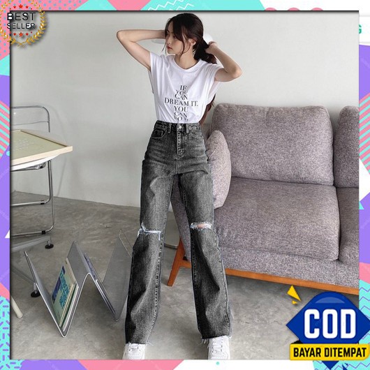 ✅ Cod /Highwaist Kulot Jeans Wanita Loose Kulot Levis Wanita Fwr - Citra Ripped Loose Jeans Snow Bla