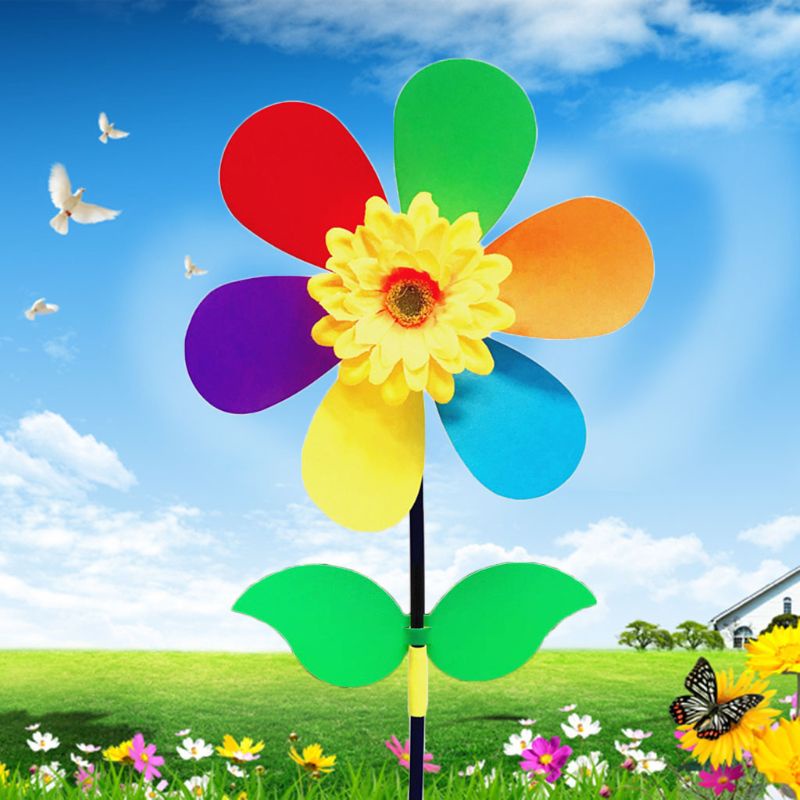 Mary Colorful Sunflower Windmill Wind Spinner Kincir Kincir Taman Dekorasi Halaman Mainan Anak DIY