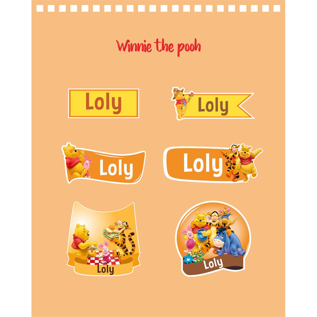 

192pcs Stiker Label Nama Kekinian Tahan Air & Anti Luntur untuk Anak Perempuan Tema Winnie The Pooh