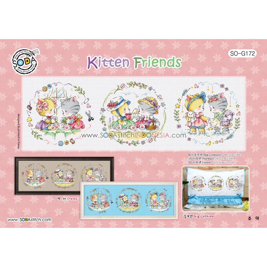 Paket DIY Craft Sulam Kristik Strimin Cross Stitch Sodastitch SO-G172 - Kitten Friends Kucing Cat