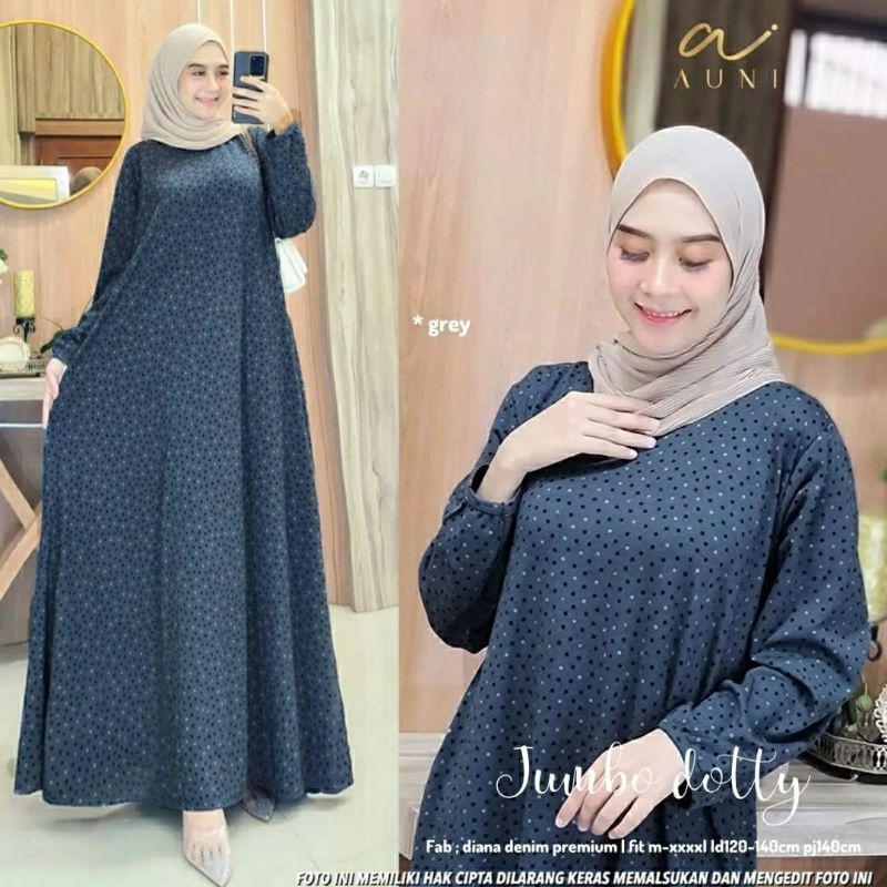 Jumbo Dotty Maxy, GAMIS WANITA MUSLIM JUMBO FIT XXXXL LD 120-140 BAHAN DIANA DENIM PREMIUM TERJUMBO