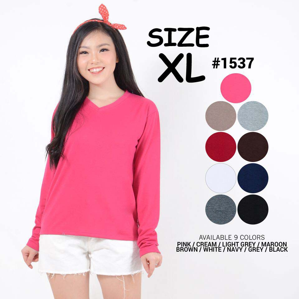 belle fashion baju atasan kaos murah wanita cewek lengan panjang v neck polos xl