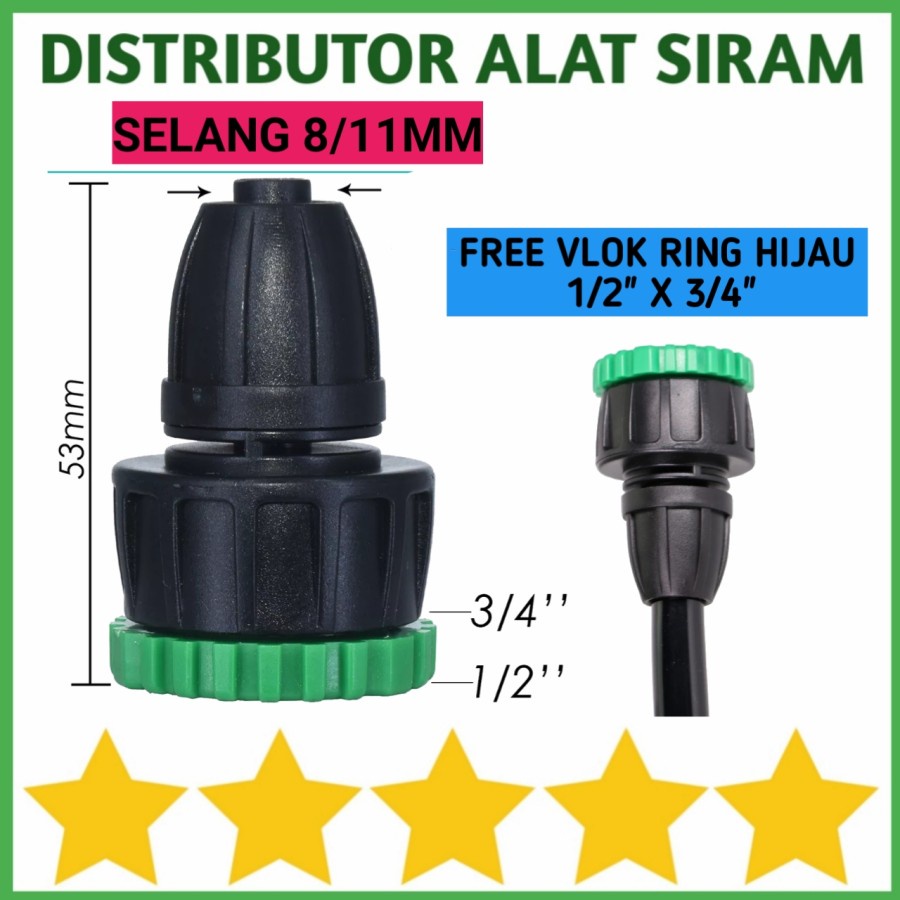 TAP ADAPTER VLOK RING 1/2 3/4 X 11MM DRAT DALAM FEMALE KE SELANG PE 8 / 11 MM 5/16 INCH