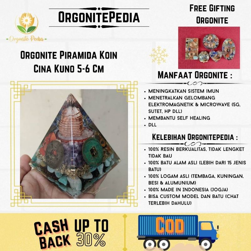 Orgonite Piramida Koin Cina Gobog Kuno 7 Chakra  Emf Protection Anti Radiasi