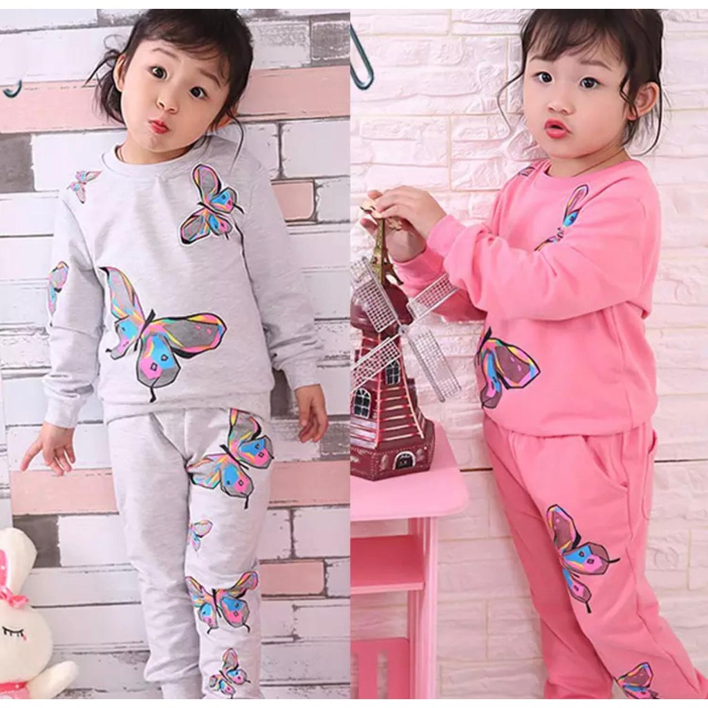 SETELAN SWEATER JOGGER ANAK PEREMPUAN MOTIF BUTTERFLY 1-5 TAHUN SWEATER ANAK PEREMPUAN TERBARU