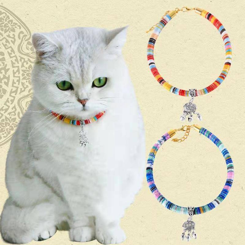 Kalung Leher Anjing / Kucing adjustable Gaya Etnik Cina Dengan Lonceng