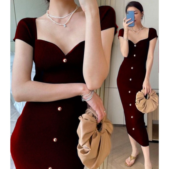 MDLV ~ Dress Evelyn Rajut Dress Bodycon Rjaut Fashion Wanita