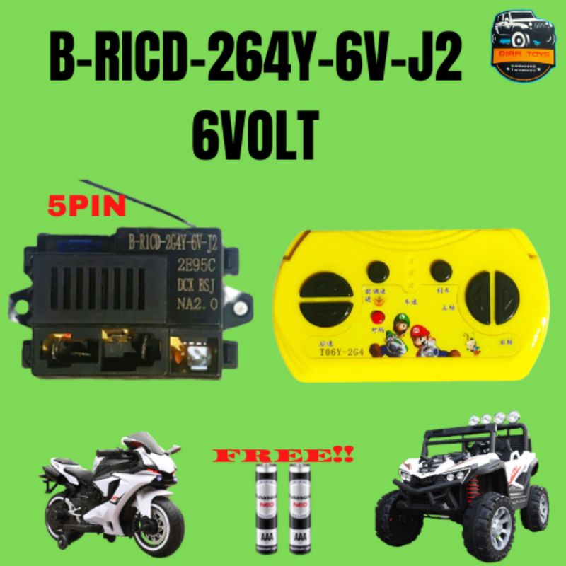 Receiver+Remot Control 2.4GHz B-R1CD-2G4Y-6V-J2 Mobil/Motor Mainan Aki
